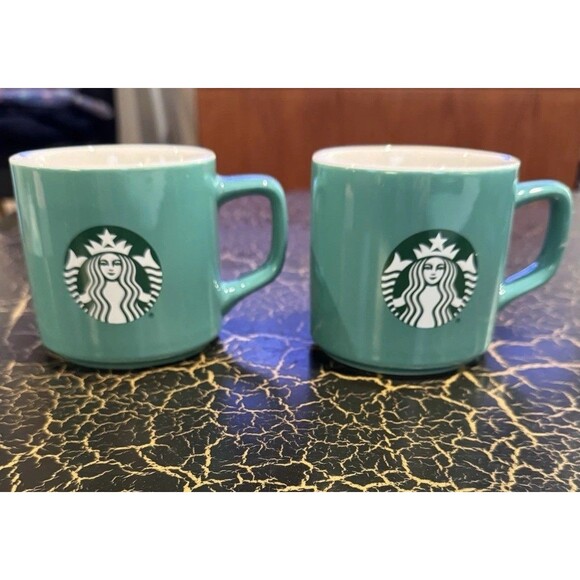 Starbucks Other - Starbucks PAIR OF 2  Siren Green Logo 11oz Aqua Teal Seafoam Green Coffee Mugs